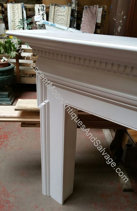 Salvaged pine fireplace mantel,  classic design adorned with dentil molding, modern construction Fireplace Dentil Molding, Fireplace With Dental Molding, Dentil Moulding Fireplace, Fireplace Box, Dental Molding, Dentil Molding, Wooden Mantel, Dentil Moulding, Fireplace Designs