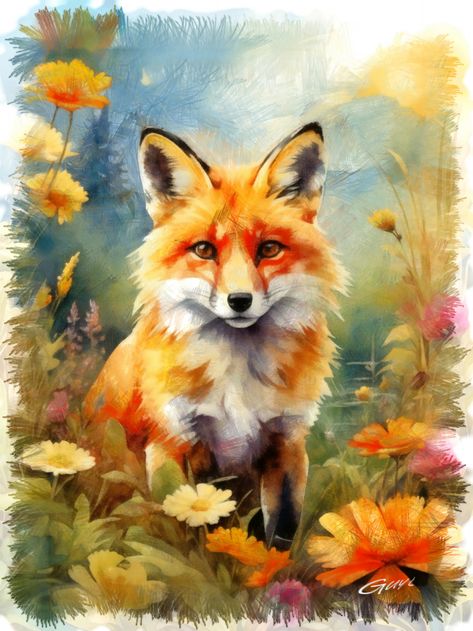 Fox Paintings, Fox In The Forest, Animal Paintings Acrylic, Pan Pastel, Japanese Fox, Fox Art Print, Vintage Forest, Fox Painting, Paintings Acrylic