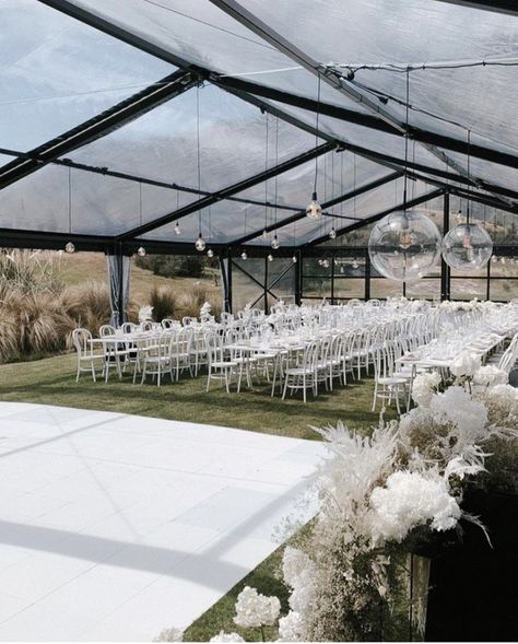 Inspiration for your reception layout and design. Marquee Wedding Decoration, White Tent Wedding, White Dance Floor, Marquee Decoration, Wedding Planning Organizer, Nz Wedding, Reception Layout, White Dance, Marquee Hire