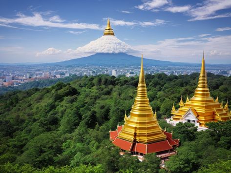 Discover Thailand's Beauty: Doi Suthep Temple Overlooking Chiang Mai Doi Suthep, Inspiring Landscapes, Chiang Mai, Awe Inspiring, Temple, Thailand, Beauty