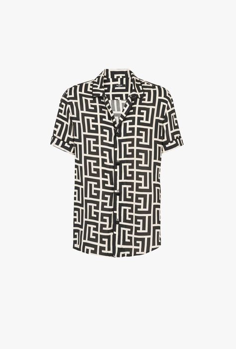 Shirt Men Outfit, Balmain Monogram, Balmain Shirt, Balmain Men, Tops And Blouses, Monogram Prints, Print Shirt, Shirt Men, Black Shirt