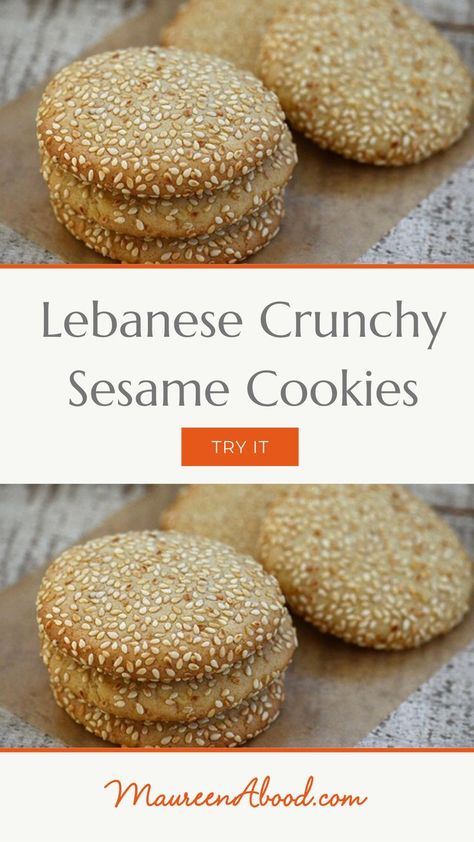 If there is one cookie I want to eat every single day, it’s my crunchy sesame seed cookies. So crisp, light, and nutty, they are a perfect combination of flavor and texture. Keep the cookies in an airtight container. Sesame Biscuits Recipes, Greek Sesame Cookies, Sesame Cookies Chinese, Sesame Seed Dessert, Lebanese Cookies Recipes, Sesame Dessert Recipes, Mediterranean Cookies, Sesame Seed Recipes, Lebanese Cookies