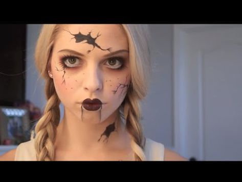 Scary Puppet, Scary Doll Makeup, Puppet Makeup, Broken Doll Halloween, Creepy Doll Makeup, Cracked Doll Makeup, Broken Doll Makeup, Doll Makeup Tutorial, Doll Makeup Halloween