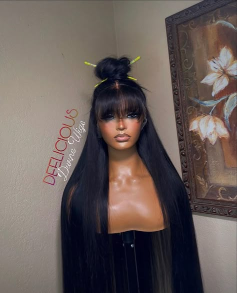 Lace Frontal With Bangs, Space Buns With Chopsticks, Chinese Inspired Hairstyles, Bratz Christmas, Hairstyle Black Women, Baddie Hair, Frontal Wig Hairstyles, Birthday Hairstyles, Girls Natural Hairstyles