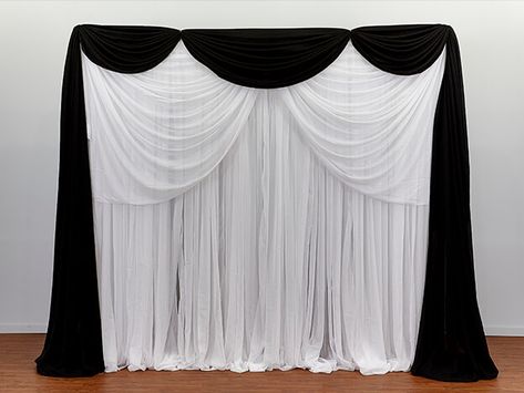 Lesson 2 Part 3: Triple Swag Valance - IWED Online Drape Designs, Backdrop Draping, Drape Backdrop, Tulle Backdrop, Pipe And Drape, Habitat For Humanity, Designer Drapes, Black Tulle, Masquerade Ball