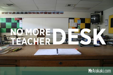 Getting Rid Of Teacher Desk, Small Group Table As Teacher Desk, Teacher Desk Small Space, Teacher Desk Placement In Classroom, Teacher Desk With Small Group Table, Teacher Desk Cover Ideas, Alternative Teacher Desk Ideas, Classroom Without Teacher Desk, No Desk Classroom Teachers