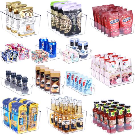 PRICES MAY VARY. 【16 Pieces Fridge Organizer Bins Set】 Includes 5 sizes of refrigerator organizers, 4 oversized 9.9"l x 7.5 "w x 5.3 "H. 3 vegetable bin 11.9 "l x 7.89 "w x 2.4 "H. 3 fruit box 11.7 "l x 3.75 "w x 2.4 "H. 3 Narrow bins 9.0 "l x 3.75 "w x 2.4 "H. 3 square bins with opening 3.75 "l x 3.75 "w x 2.4 "H. Multiple combinations of refrigerator storage bins to free up more space for you 【MAKE REFRIGERATOR STORAGE EASY】 Turn on the detachment so that the storage is no longer messy! Can ef Freezer Storage Bins, Clear Storage Bins, Snack Organizer, Clear Bins, Freezer Organization, Organizer Bins, Pantry Organizers, Food Storage Organization, Freezer Storage