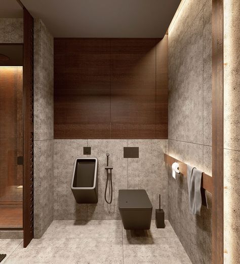 Office+Apartment+by+Soesthetic+Group Rest Room Design Bathroom, Urinal Design, Public Washroom, Indoor Outdoor Bathroom, New Bathroom Designs, Luxury Bathroom Master Baths, Restroom Design, Rest Room, Washroom Design