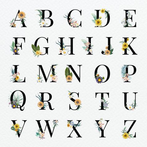 Alphabet letters psd vintage floral font collection | premium image by rawpixel.com / sasi Alphabet Flower, Summer Typography, Alphabet Letters Images, Sunflower Daisy, Floral Typography, Floral Font, Modern Artwork Abstract, Font Alphabet, Alphabet Images