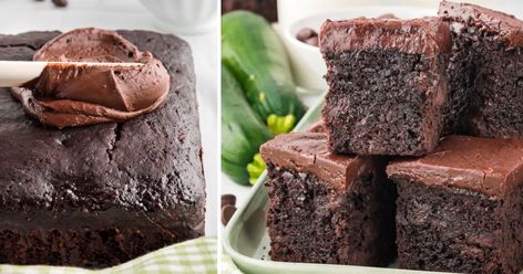 Zucchini Brownies - Rich, Fudgy and Moist - Topped with Fudge Frosting. Kit Kat Brownies, Chocolate Zucchini Brownies, Cake Like Brownies, Moist Brownies, Grated Zucchini, Flourless Brownies, Zucchini Brownies, Fudge Frosting, Caramel Brownies