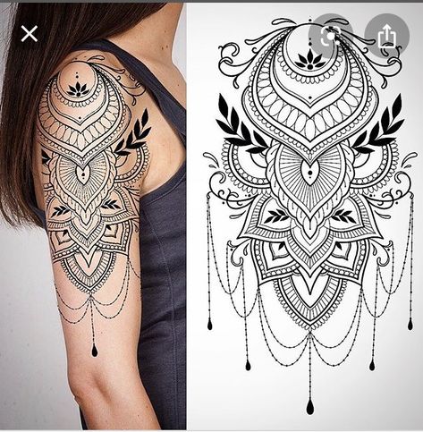 Shoulder And Upper Arm Tattoos, Arm Tattoos For Women Unique, Half Sleeve Upper Arm, Upper Arm Tattoos For Women, Ornament Tattoo, Mandala Hand Tattoos, Women Half Sleeve, Full Arm Tattoos, Tattoos For Women Half Sleeve