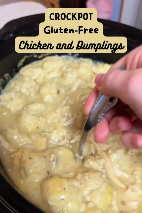 Theses crockpot gluten-free chicken and dumplings are such a comfort meal and are surprisingly easy to make. Gluten Free Chicken And Dumplings Crockpot, Gluten Free Chicken And Dressing, Chicken And Dumplings Gluten Free, Gluten Free Chicken And Dumplings, Homemade Dumplings Recipe, Gluten Free Dumplings, Gluten Free Dairy Free Dinner, Fluffy Dumplings, Gluten Free Crock Pot Recipes