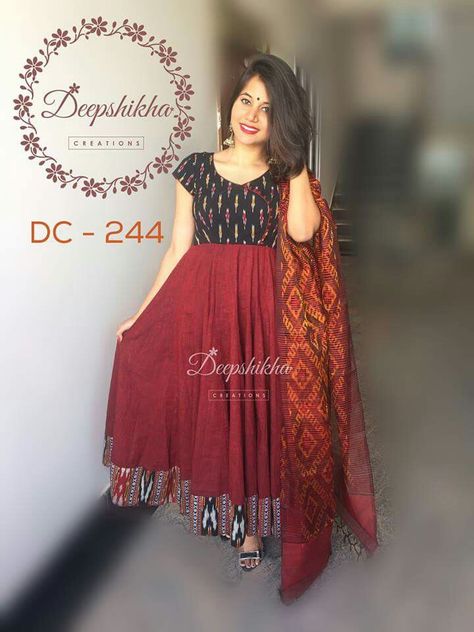 Umbrella Cut Anarkali Dress Patterns, Kurtis Designs, Kalamkari Dresses, Ikkat Dresses, Designer Anarkali Dresses, 29 November, Cotton Anarkali, Lehnga Dress, Ikat Dress