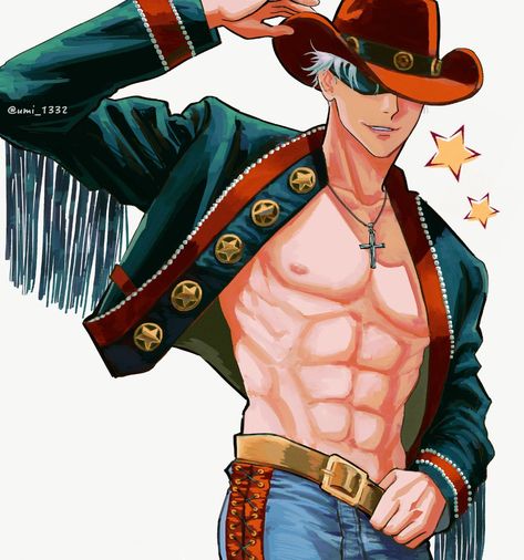 Gojo Satoru Cowboy, Gojo Cowboy, Cowboy Gojo Fanart, Gojo Satoru Icon, Gojo Cowboy Fanart, Gojo Satoru Beach, Hot Gojo Saturo, Gojo Satoru, Anime Fanart Gojo