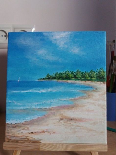 Art Plage, Simple Oil Painting, Galleria D'arte, Painting Beach, Easy Canvas Art, Easy Canvas Painting, Boat Painting, Small Canvas Art, Canvas Home Decor