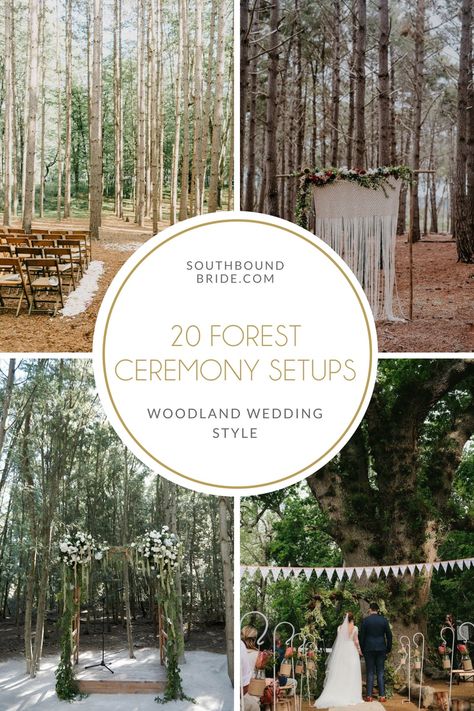 20 Magical Forest Wedding Ceremony Setups | SouthBound Bride Woods Wedding Ceremony, Magical Forest Wedding, Forest Wedding Decorations, Ideas For Wedding Ceremony, Wedding Themes Ideas, Woodland Wedding Ceremony, Treehouse Wedding, Elvish Wedding, Forest Wedding Ceremony