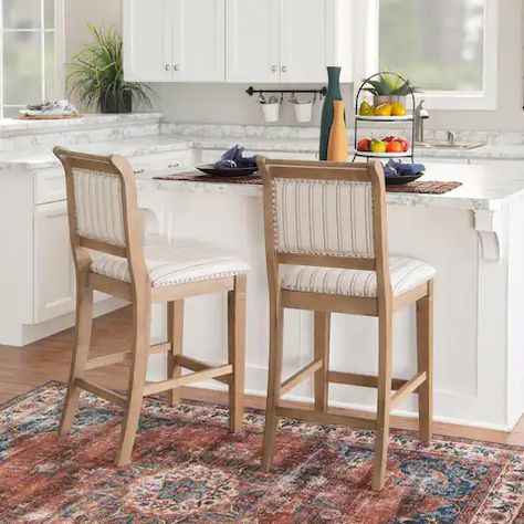 Dining Room & Bar Furniture | Find Great Furniture Deals Shopping at Overstock Comfortable Counter Stools, Grey Counter, Farmhouse Bar Stools, Gray Counter, Cool Bar Stools, Farmhouse Bar, Wood Counter Stools, Striped Upholstery, Wood Counter