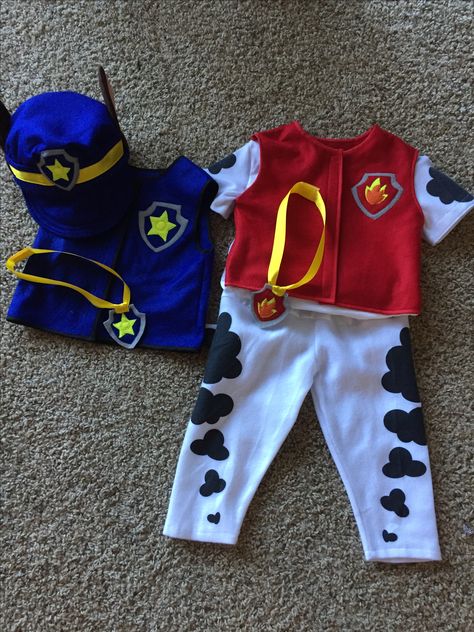 Halloween 2016 Paw Patrol Costumes- Chase and Marshal Diy Chase Paw Patrol Costume, Chase Paw Patrol Costume, Paw Patrol Halloween Costume, Chase Costume, Paw Patrol Outfit, Paw Patrol Costume, Diy Dog Costumes, Marshall Paw Patrol, Chase Paw Patrol