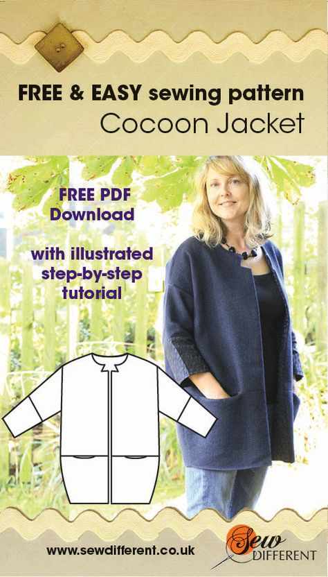 tutorial for 2 hour top sewing pattern Easy Sewing Patterns Free, Cocoon Jackets, Jacket Sewing, Sewing Dress, Free Sewing Pattern, Sew Ins, Trendy Sewing, Costura Diy, Jacket Pattern Sewing