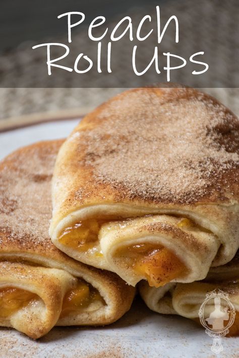 Peach Roll Ups Peach Roll Up Dessert, Peach Cresent Roll Recipes Dessert, Peach Roll Ups, Peach Crossaint, Peach Crescent Roll Recipes Dessert, Peach Crescent Rolls, Crescent Dough Sheet Recipes, Crescent Desserts, Cabin Meals