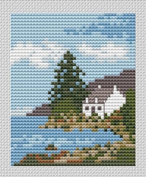 Cross Stitch Scotland, Cross Stitch Trees, Scottish Cross Stitch, Needlepoint Crafts, Crosstich Patterns, Small Landscape, Anchor Threads, Summer Coloring, Cross Stitch House