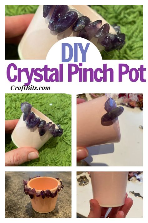 Make A Crystal Pinch Pot — CraftBits.com Diy Crystal Crafts, Craft Patterns Free, Diy Spa Treatments, Crystals Rose Quartz, Dessert Containers, How To Make Things, Silver Spray Paint, Sell Ideas, Wood Burning Tool