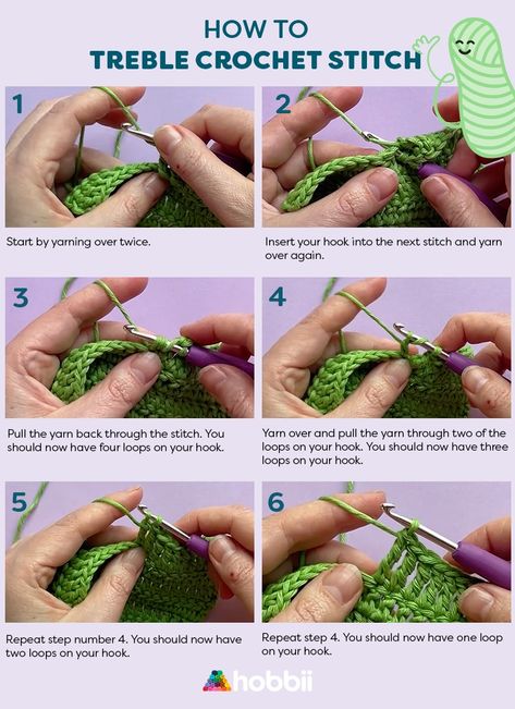 Treble Crochet Stitch (tr) (US) | Blog - Hobbii.com Triple Crochet Tutorial, Treble Crochet Tutorial, How To Treble Crochet, Triple Crochet Stitch, Triple Crochet, Treble Crochet, Treble Crochet Stitch, Learn How To Crochet, Crochet Clothing