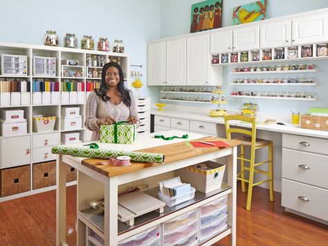 Get tips and tricks to help you turn any space into a haven of creativity.                                                                                                                                                                                 More Organiser Son Dressing, Sewing Room Storage, Dream Craft Room, Craft Room Design, Rooms Ideas, Scrapbook Room, Craft Room Decor, Office Crafts, Craft Room Storage