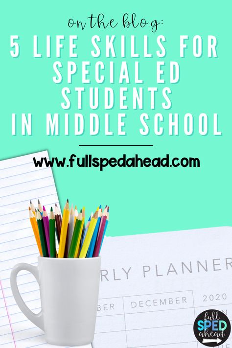 Thinking about life skills for special ed students is one of the most important parts of my job as a middle school special education teacher. Functional life skills activities are especially important at this age because our students are getting older and we want them to be valuable and independent members of society when they are finished with school. Special Education Activities Middle School, Middle School Life Skills Activities, Special Education Life Skills Activities, Middle School Special Education Room, Life Skills Middle School, Functional Life Skills Special Education, High School Special Education Activities, High School Special Education Classroom, Classroom Learning Centers