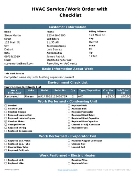 Free Printable Hvac Work Orders Pdf Templates  Work Order Forms  Gocanvas  Sometimes Your Clients Fill Out Doc Example Hvac Business, Order Template, Hvac Maintenance, Maintenance Checklist, Electrician Tools, Preventive Maintenance, Hvac Services, Desk Ideas, Maintenance Tools