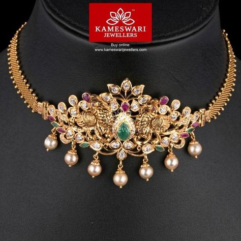 Small Choker Necklace Indian, Small Choker Necklace, Choker Necklace Indian, Kameswari Jewellers, Indian Choker Necklace, Choker Necklace Designs, Choker Designs, Gold Necklace Indian Bridal Jewelry, Necklace Indian