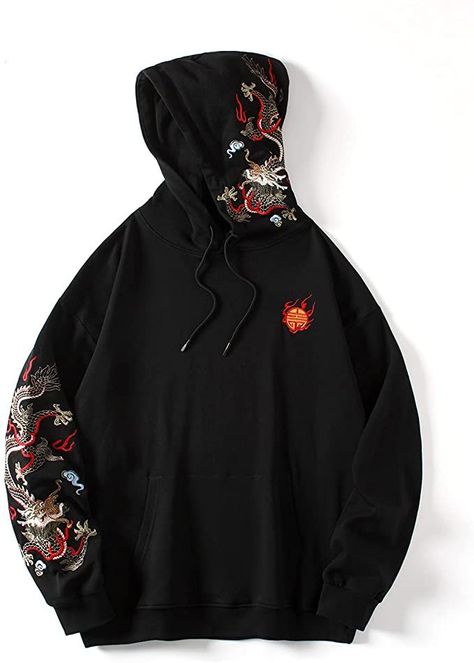 Anime Hoodie on Amazon, Visit to know more about the product. Hoodies For Teens, Planet Fashion, Underground Clothing, Fashion Chinese, Loft Fashion, Dragon Graphic, Dragon Hoodie, Streetwear Winter, Chinese Embroidery