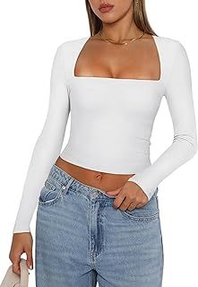 High Wasted Jeans, Shirt Crop Top, Square Neck Long Sleeve, Slim Fit Crop Top, Y2k Long Sleeve, T Shirt Crop Top, Colorful Crop Tops, Cropped Tops, Basic Long Sleeve