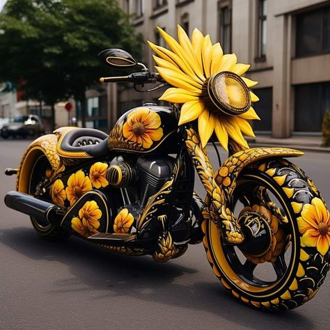 Pink Motorcycle, Sunflower Home Decor, Image Moto, Fantasy Furniture, Sunflower Pictures, Pretty Bike, Custom Choppers, Sunflower Wallpaper, Kraf Diy