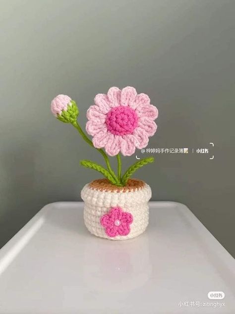 Handmade By Kate Flower Pot Crochet Pattern, Flower Pot Crochet, Pot With Flowers, Crochet Vase, Pot Crochet, Crochet Pot, Crochet Hair Clips, Crochet Bouquet, Crochet Keychain Pattern