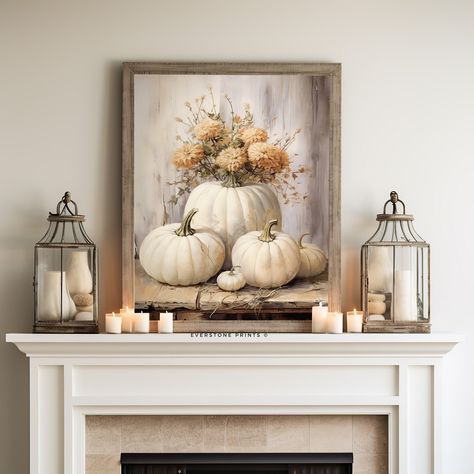 Fall Wall Decor, Pumpkin Still Life Painting, Rustic Fall Art, Autumn Wall Print, Halloween Decor, Thanksgiving Print, Pumpkin Printable  ★Included★  This vintage pumpkin print is perfect to make your home cozy and comfortable for the seasonal holidays. This seasonal wall art can be instantly downloaded, printed, and framed. This fall printable art  is available immediately and you are able to be as creative as possible and chose a few or even all prints to mix and match! This purchase is an INS Pumpkin Still Life, Fireplace Mantle Decor, Vintage Pumpkin, Pumpkin Printable, Fall Wall Decor, Vintage Autumn, Museum Poster, Watercolor Pumpkins, Decor Thanksgiving