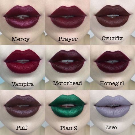 Kat Von D Makeup Looks, Vampire Lipstick, Goth Lipstick, Gothic Lipstick, Vampy Lipstick, Kat Von D Lipstick, Red Lipstick Makeup, Eye Makeup Looks, Face Art Makeup