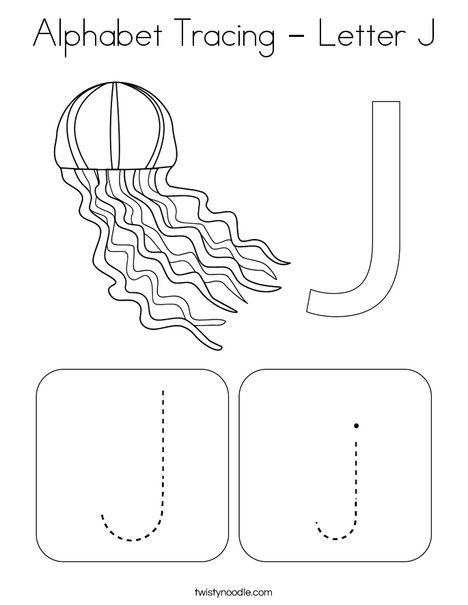 Alphabet Tracing - Letter J Coloring Page - Twisty Noodle Letter Jj Activities For Preschool, Letter J Coloring Page, Letter J Worksheet, Preschool Sheets, J Dot, Twisty Noodle, Tracing Sheets, Holiday Lettering, Math Printables