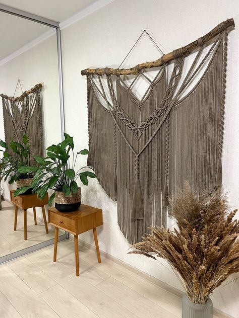 Thanks for the kind words! ★★★★★ "In love! Everything about it and the transaction was great." Madison C. https://etsy.me/3X2Z2Es #etsy #brown #macrame #entryway #wallhangings #bohemianwalldecor #wovenwallhanging #bedroomwalldecor #macramewallhanging #bohotapestry Giant Macrame Wall Hanging, Large Macrame Wall Hanging Diy, Macrame Living Room Decor, Boho Hanging Decor, Large Boho Wall Decor, Big Macrame Wall Hanging, Wide Macrame Wall Hanging, Large Wall Decor Living Room, Extra Large Macrame Wall Hanging