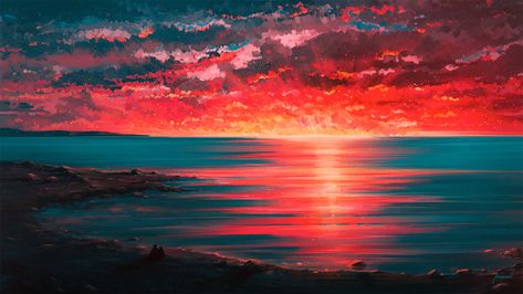 ArtStation - Seaside Alena Aenami, Wallpaper Ocean, Sunset Wallpaper, Sunset Painting, Painting Wallpaper, Wallpaper Art, Fantasy Landscape, Of Wallpaper, Animation Art