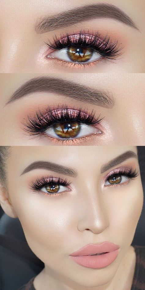 Great pop of color at the bottom--use our Evercolor Shadow Sticks in Pink Champagne and Topaz for this look! Peach Makeup, Workout Abs, Kylie Jenner Makeup, Glitter Eye Makeup, Lip Combo, Beauty Make-up, Makijaż Smokey Eye, Spring Makeup, Glitter Eyes