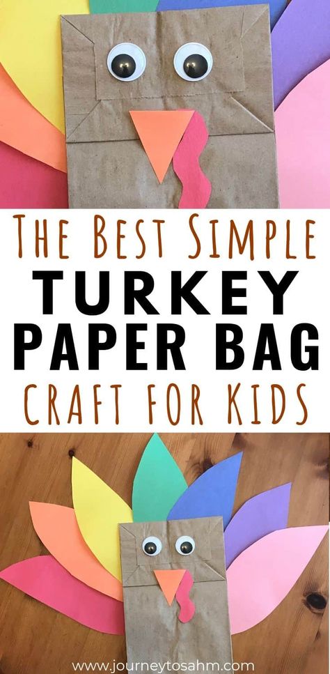 Easy Thanksgiving crafts for children. Put this cute homemade turkey craft together that’s perfect for preschoolers and toddlers. Teach your child to be thankful for family with 2 ideas included for prek and elementary ages. #thanksgivingcrafts #turkeycrafts #toddlercrafts #preschoolcrafts Turkey Craft For Toddlers, Paper Bag Turkey Craft, Thanksgiving Kids Crafts, Paper Bag Turkey, Easy Thanksgiving Turkey, Turkey Handprint Craft, Thanksgiving Crafts For Toddlers, Fun Thanksgiving Crafts, Prek Crafts