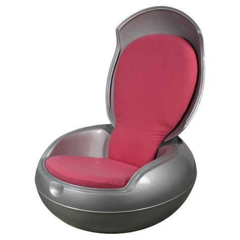 Renowned as one of Peter Ghyczy's most iconic design pieces, the Garden Egg Chair stands as a quintessential representation of the Space Age aesthetic. Originating in 1968, Ghyczy crafted the Egg Chair, and this particular Deluxe 90's variant, adorned with distinctive pink upholstery and a sleek space grey design crafted from pure polyurethane, represents a limited edition. This marked the chair as a pioneering creation in its category. The Egg Chair's unique round shape, reminiscent of an eggsh Futuristic Chair, Space Age Aesthetic, Age Aesthetic, Park Restaurant, Grey Design, Storage Chair, Future Clothes, Egg Designs, Gray Design