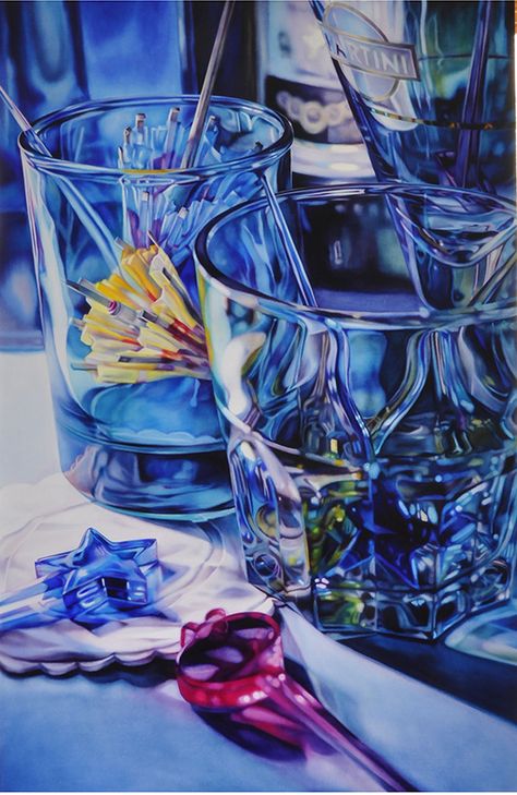 Blue Cocktail by Kate Brinkworth | Medium: Oil on Board Kate Brinkworth, Reflection Art, Ap Studio Art, Cocktail Art, Kunst Inspiration, Gcse Art, Realistic Paintings, Foto Art, Hyperrealism