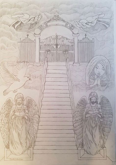 Heavens Gates Tattoo Design, Gates Tattoo, Stairs Tattoo, Stairs To Heaven Tattoo, Gates Of Heaven Tattoo, Heaven Gates, I Lost My Mother, Stairway To Heaven Tattoo, Ideas For Stairs