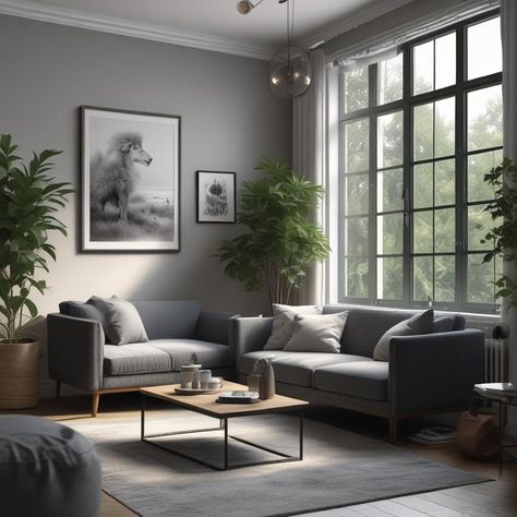 🌿🛋️ Chic cozy corner with gray hues & nature vibes. Comfy couch perfect for snuggling, large sunny window, artsy animal prints & lush green plants for a breath of fresh air. Ideal spot for your morning coffee or a chill evening. 🎨☕️✨ #CozyLiving #HomeDecor #PlantLove #ArtisticTouch #NaturalLighting
#odastudioAI #odaAIstudio #odastudio
#livingroomdecor
#modernlivingroom
#interiordesign
#homedecor
#cozylivingroom
#livingroomfurniture
#minimalistlivingroom
#livingroomstyle
#livingroomdetails
#chiclivingroom Living Room Men, Grey Walls Living Room, Nature Vibes, Sunny Window, Comfy Couch, Chic Living Room, Living Room Spaces, Room Style, Soothing Colors