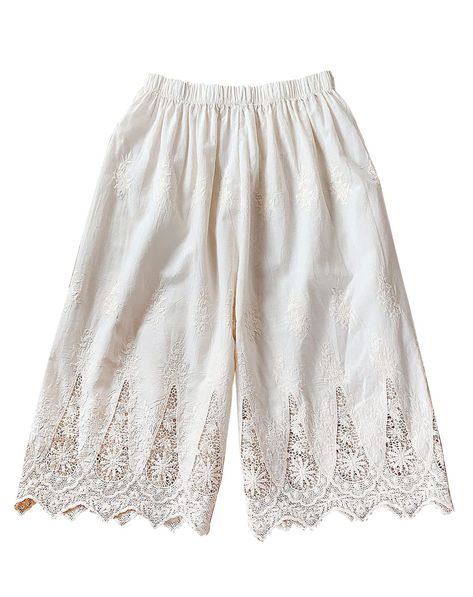 PRICES MAY VARY. Natual Cotton Linen -- Lightweight, soft, comfortable, the fabric is no elasticity Free Size -- Fit for Hip 26-38 inches, Fit waist 24-30 inches, Approx. 23 inch Length, 29 inches Leg Hem Circumference Retro Design -- Elastic waistline, delicate lace trim, wide leg style, embroidered flower, above knee length Loose Fit Lace Half Slip Pettipants -- The under skirt shorts are binding with lace trim on the hem and above knee length design, gives a casual fit and provides ultimate c Natural Kei, Bloomer Shorts, Pretty Clothing, Bloomers Shorts, Embroidery Floral, Long Tunic, Lounge Shorts, Linen Shorts, Paint Brush