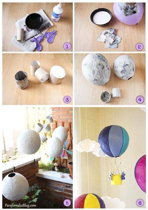 Hot Air Balloon Craft, Diy Hot Air Balloons, Balloon Crafts, Paper Mache Art, Paper Mache Crafts, Art N Craft, Middle School Art, Balloon Art, Paper Lanterns