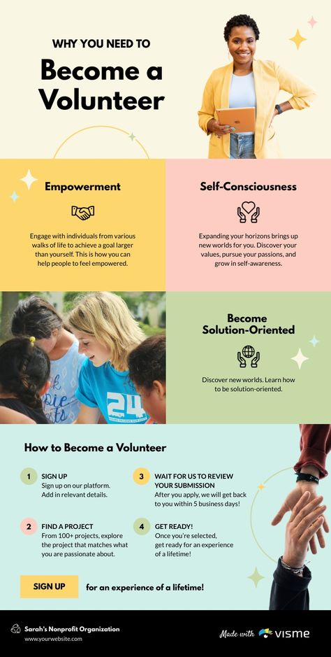 Become a Volunteer at a Nonprofit Infographic Template Visme Nonprofit Design, Case Study Template, Infographic Template, Change Image, Self Conscious, Flow Chart, You Are The World, Infographic Templates, Visual Content