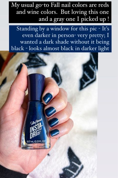 Sally Hansen Insta-Dri Nail Color … curated on LTK Nails Shimmer, Mommy Tips, Nail Shimmer, Blue Nail Polish, Blue Nail, Top Nail, Fall Nail Colors, Dark Shades, Color Pick